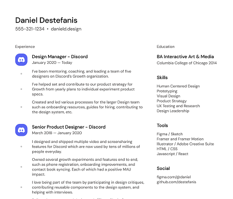 Frontend Dev resume example